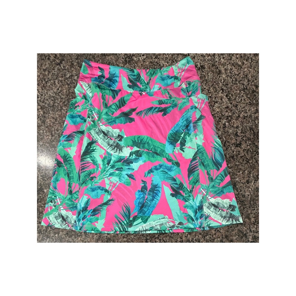 Reel Legends Cabana Skirt Pink Green Tropical Palm Leaf‎ UPF 50 Womens Small NEW